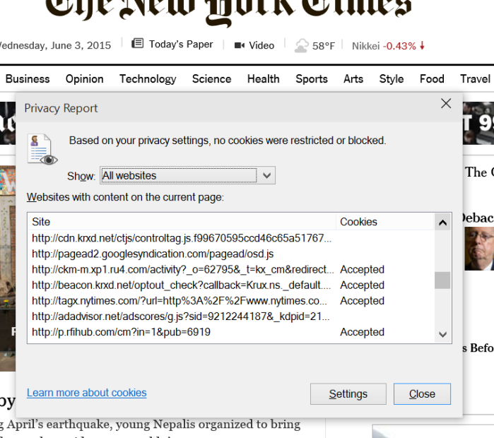 nytimes.com web page privacy policy